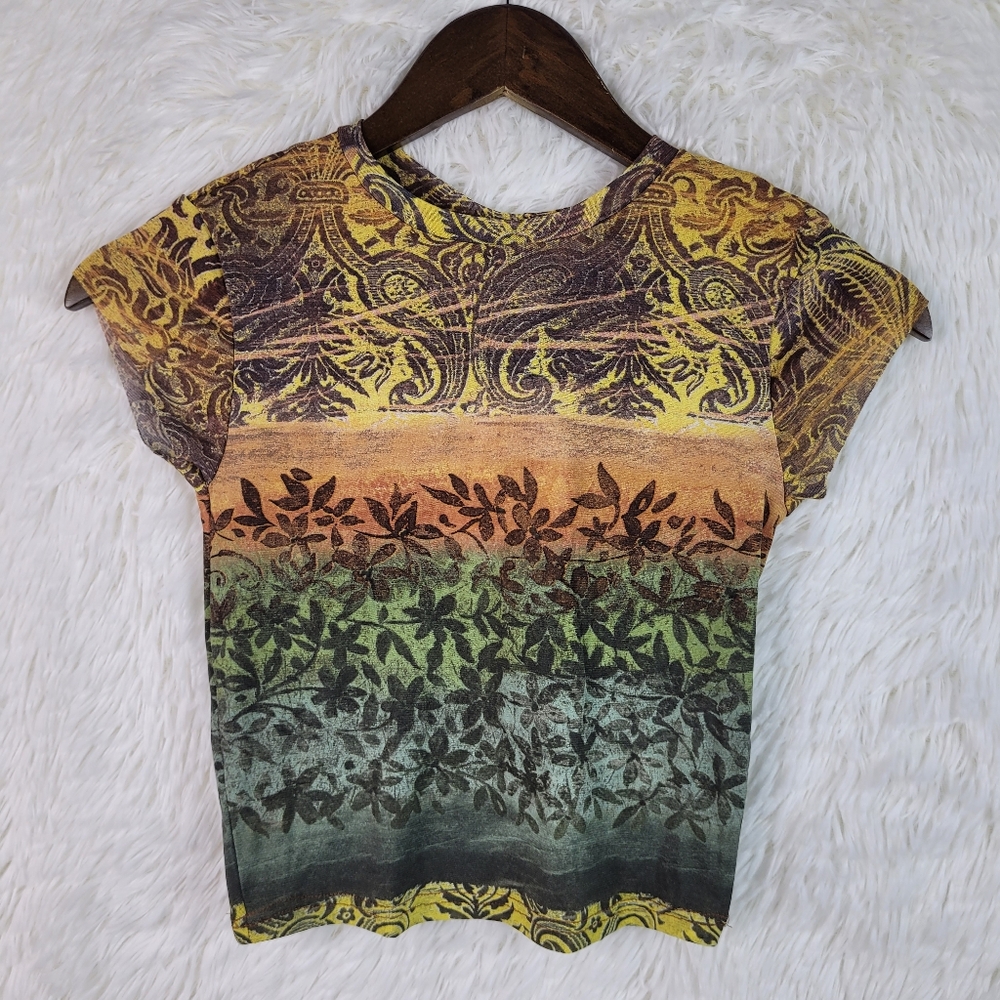 NWT Urban Renewal Womens XS Sheer Multicolor Top Stretch‎ Artsy Fairy Grunge